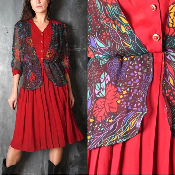 Fun 80s Pleated Midi Dress - Picture 2 of 6